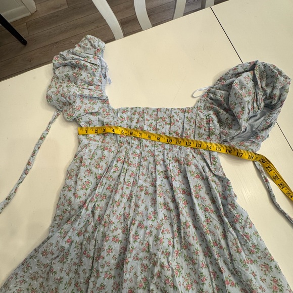 BeBop Floral Dress with Puff Sleeves in Blue and Pink - Picture 4 of 8